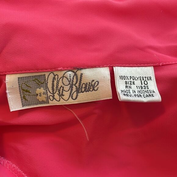 Vtg 80s/90s La Blouse bright pink polyester short sleeve button down shirt - Picture 7 of 8